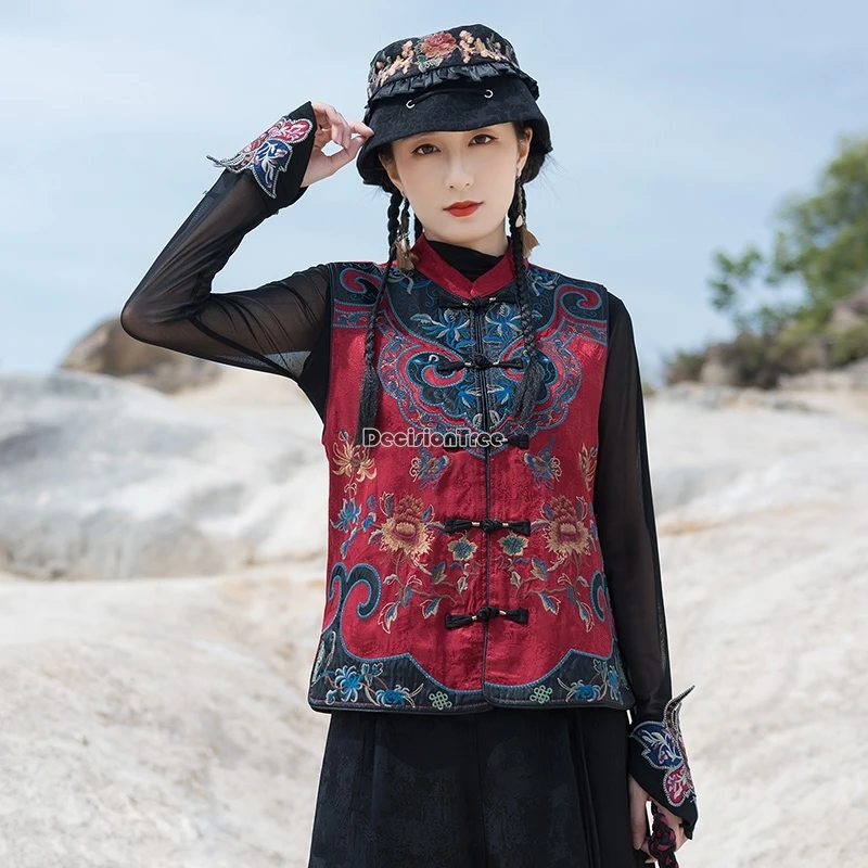 

2025 новый китайский этнический стиль с вышивкой воротник-стойка Cheongsam на пуговицах женский жилет ретро короткий свободный стиль Тан костюм жилет t01