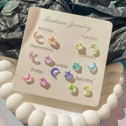 Fantastic Fairy Colorful Star Moon Stud Earrings Set Women Y2K Pink Purple Transparent Cute Earring 2023 New Jewelry Girls Gift