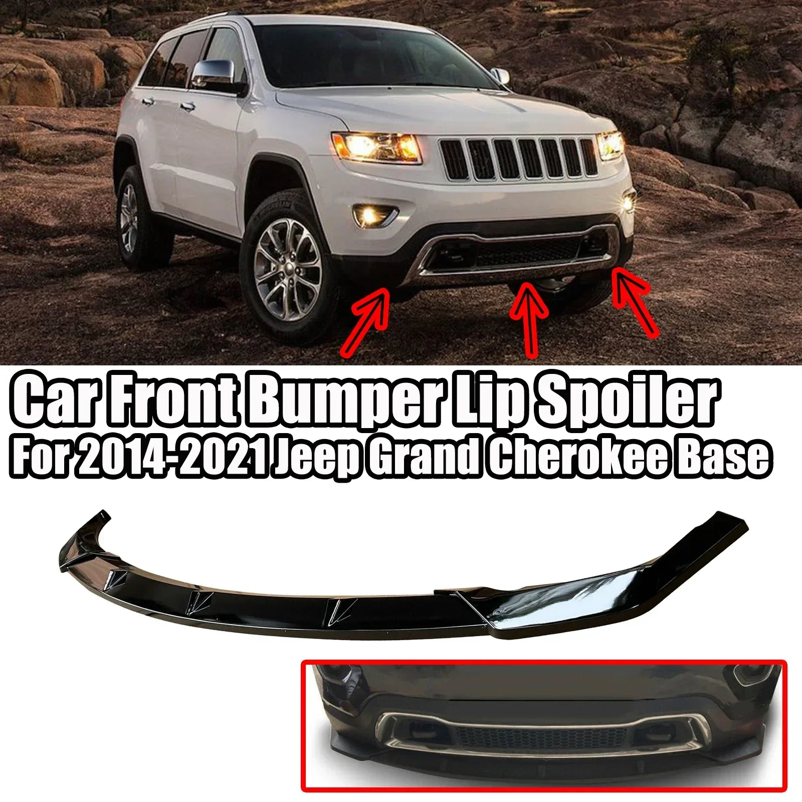 3 PCS Car Front Bumper Lip Spoiler Splitter For Grand Cherokee Altitude/Laredo/Limited/Overland/Traihawk 2014-2021 Glossy Black