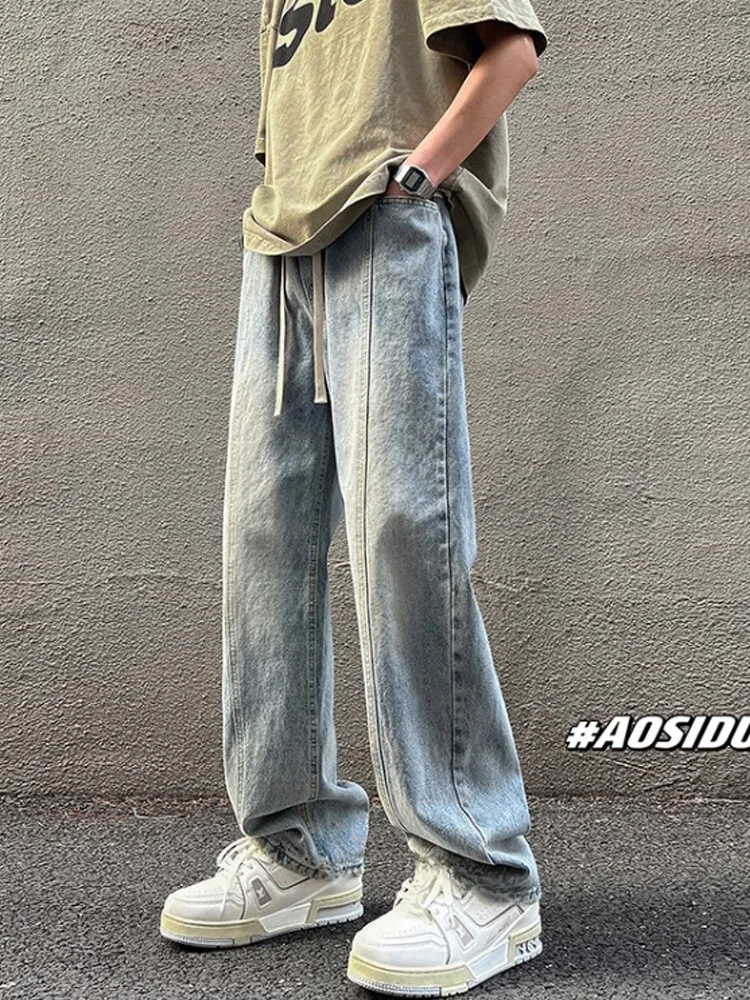 

Мужские джинсы в американском ретро-стиле, весенне-осенние, прямого кроя, широкие, повседневные, в стиле High Street, универсальные, для отдыха, длинные брюки