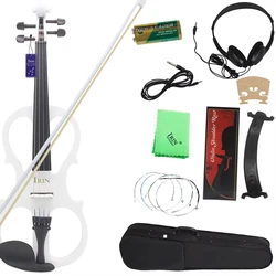 IRIN White 4/4 Electric Violin Maple Body Silent Electric Violin with Bow Case Headphone Connection Cable Fiddle  Accessories