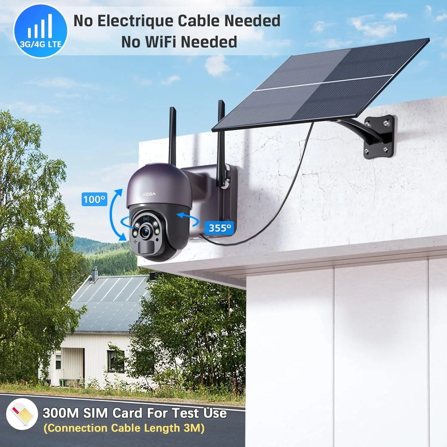 Xega 4G SIM Surveillance Camera Solar Panel 20W 20000mAh Battery 24h Recording 2K Color Night Vision Human Detection IP Camera