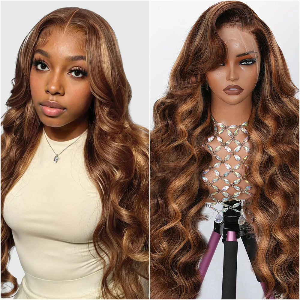 

200 Density Body Wave Human Hair Wigs P4/27 Highlight 13x6 HD Lace Frontal Wig Human Hair Preplucke Brazilian Lace Wig For Women
