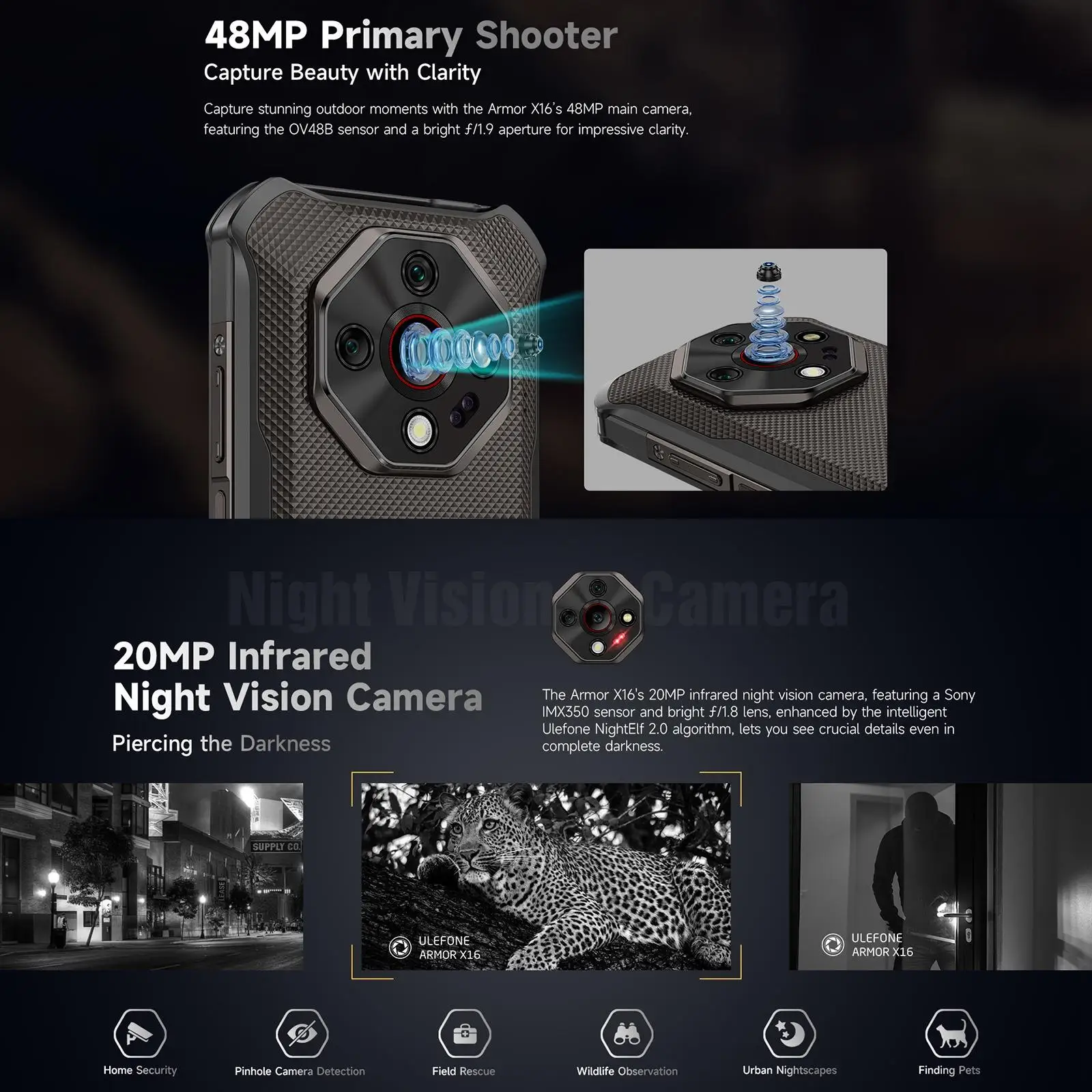 Ulefone Armor X16 Pro 5G هاتف متين للرؤية الليلية بطارية 10360 مللي أمبير في الساعة 8 جيجابايت رام + 256 جيجابايت روم NFC أندرويد الهاتف الذكي مع جوجل الجوزاء