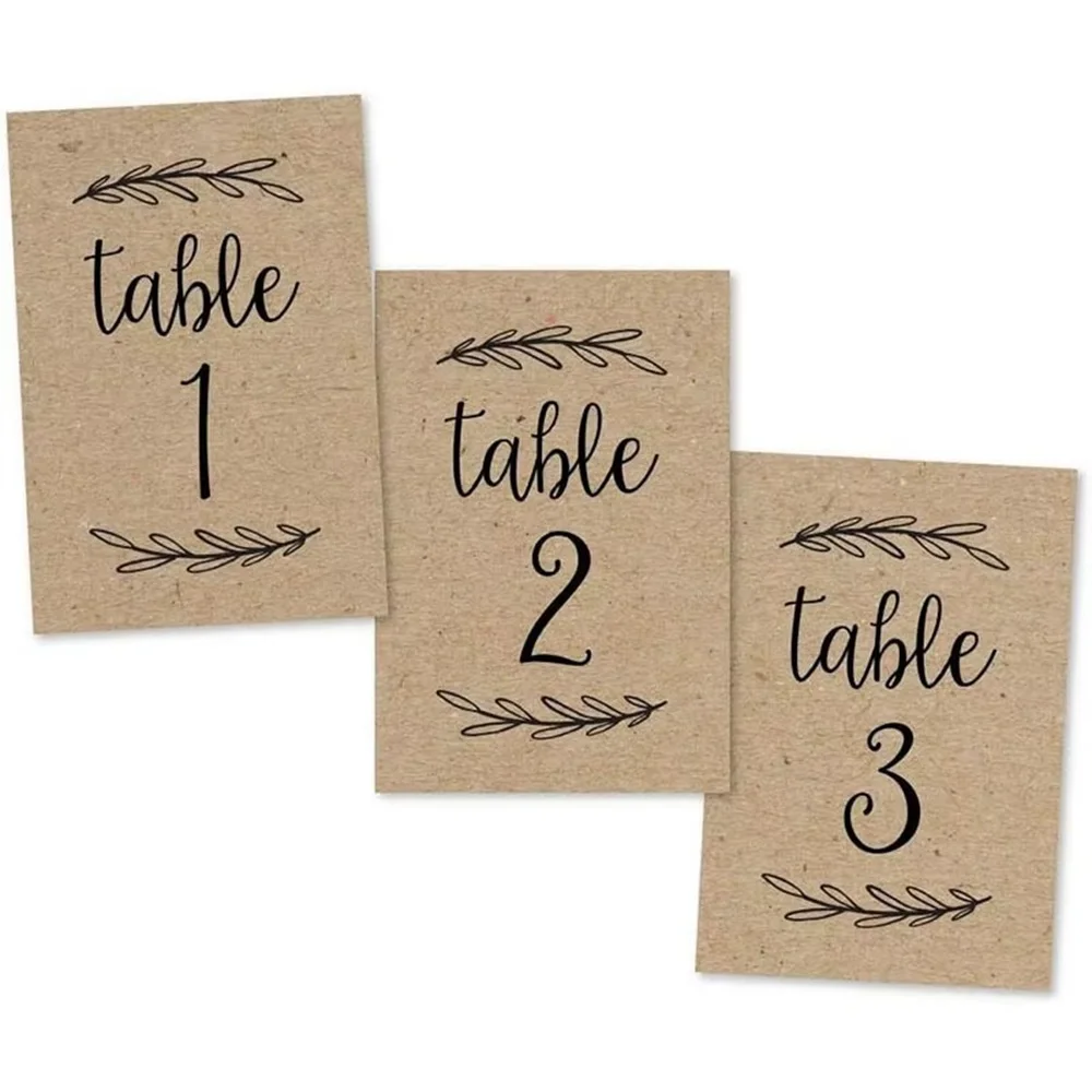 Custom Table Number Cards | Double-Sided | Centerpiece Decoration | Rustic Kraft Table Numbers
