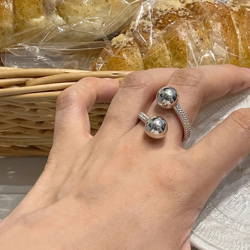 Women's 925 Sterling Silver Handmade Double Balls Ring