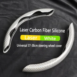 2pcs Laser Carbon Fiber Silicone Car Steering Wheel Cover Non-Slip For Audi Q2 Q3 Q5 Q7 TT S3 S4 S5 S7 R8 RS3 RS A1 A3 A4 A5 A6