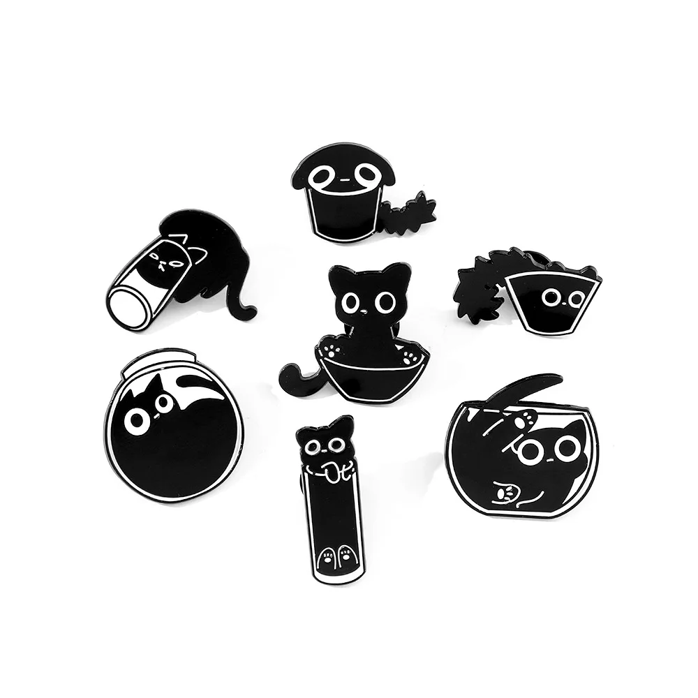 Bonito terrário gato esmalte pinos personalizado preto gatinho broches lapela emblemas dos desenhos animados animal jóias presente para crianças amigos atacado
