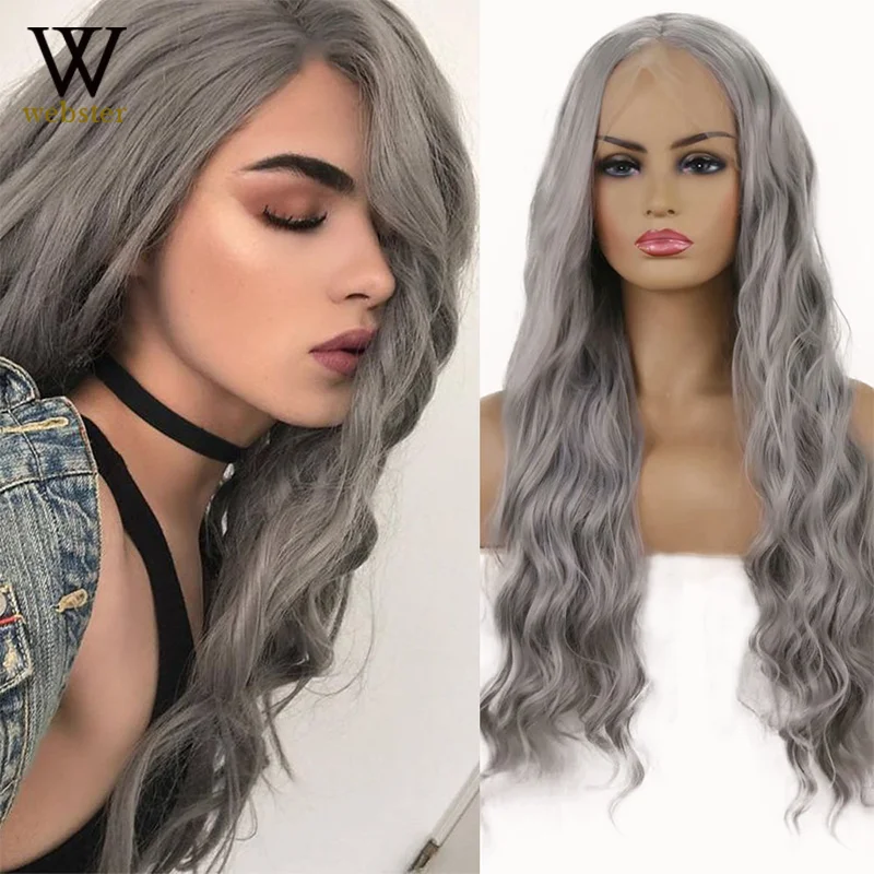 

Webster Synthetic Hair Lace Front Wig High Quality With Baby Hair Grey Water Wave Wigs For Black Women Daily Wear Use Lace Wigs