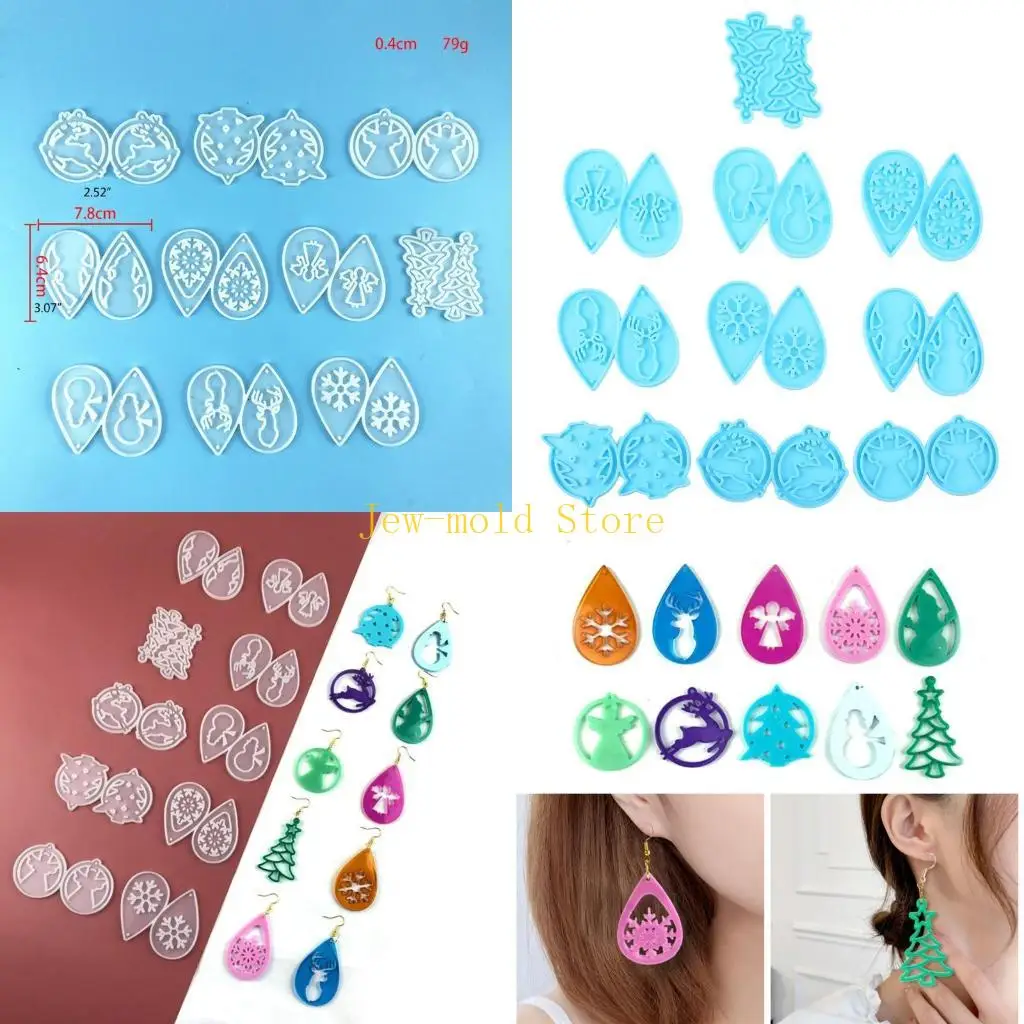 

C71B 10Pairs Christmas Earrings Mold Combination Earrings Mold Epoxy Resin DIY Craft
