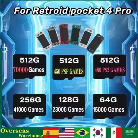 For Retroid Pocket 4 Pro TF Card Retro Handheld Game SD Card Preloaded 70000 GAMES 450 PSP GAMES 480 PS2 GANES 512GB memory car