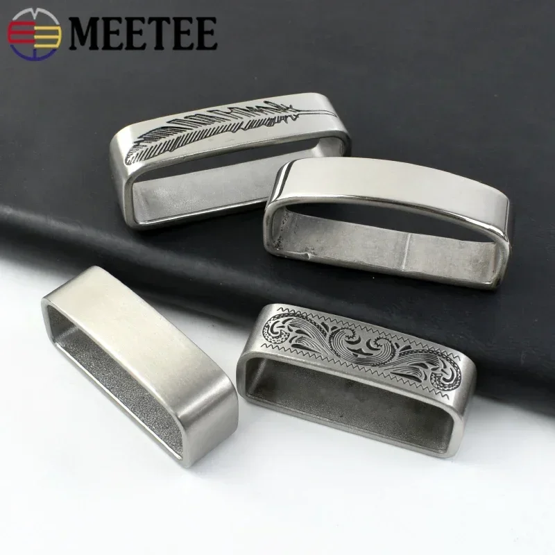 Meetee-ステンレス鋼の金属製リングベルト,男性用の開口部,ジーンズ,衣類のアクセサリー,34-39mm,頑丈,2個,35mm, 40mm