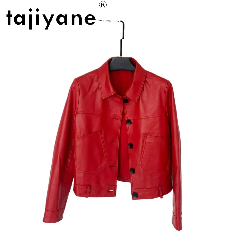 

TAJIYANE Genuine Sheepskin Leather Jacket Woman Lapel Collar Short Coat with Big Pockets Autumn Jackets Women Clothing 2026 가죽자켓
