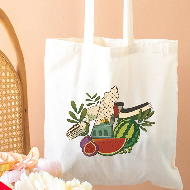 الخط العربي خريطة الزيتون حقيبة تسوق قماشية حقائب رائعة للحفلات الخارجية السفر الكتف فتاة سعة كبيرة حمل الحقائب #3