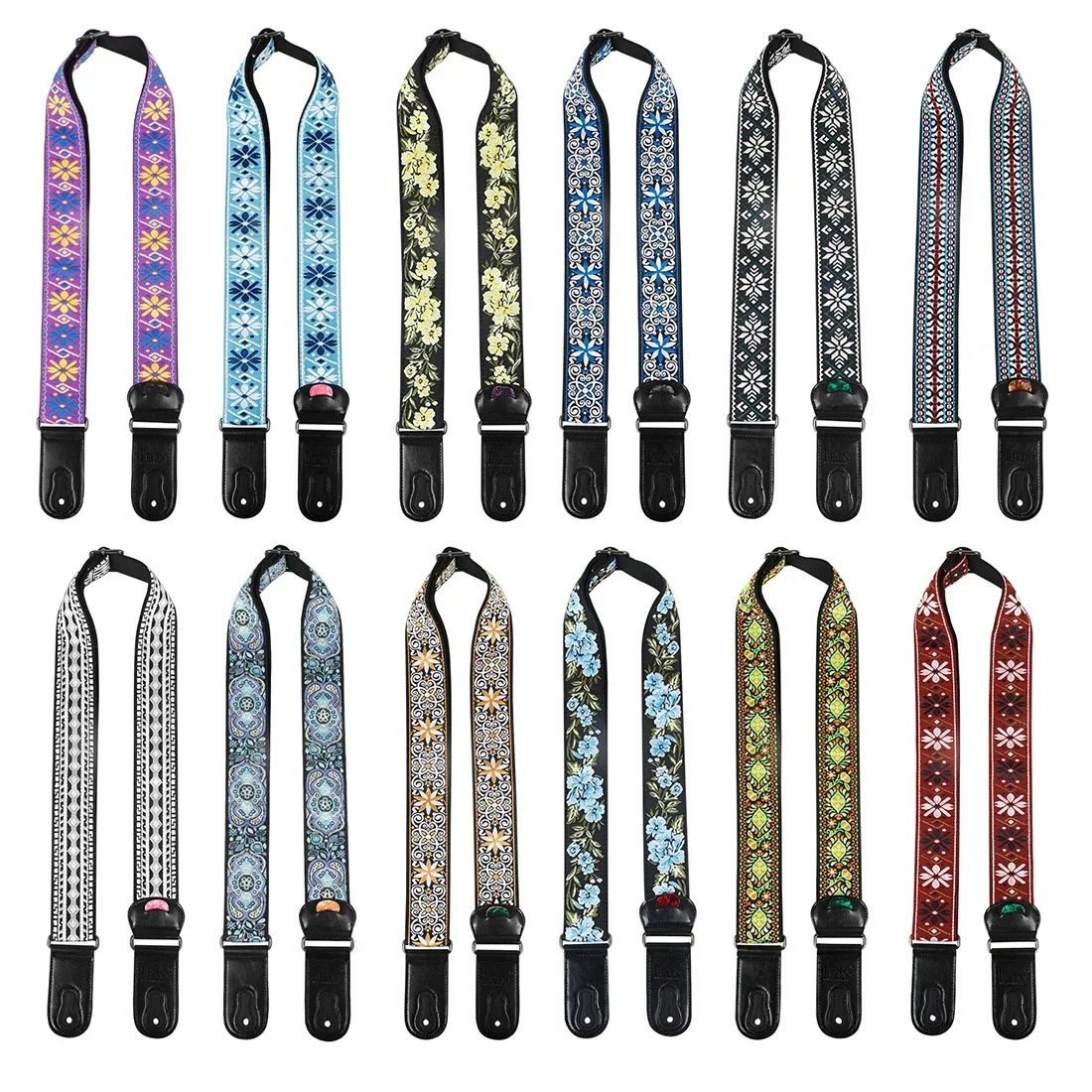 Guitar Bass Universal Strap Cotton Embroidery Straps Adjustable Neck Strap With Pick Electric Acoustic Guitar Bass Accessories