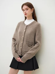 FSLE Handmade Bow Knit Cardigan Full Sleeve Women Cardigan 2023 Winter New Brown Women Sweater Casual Loose Office Lady Cardigan