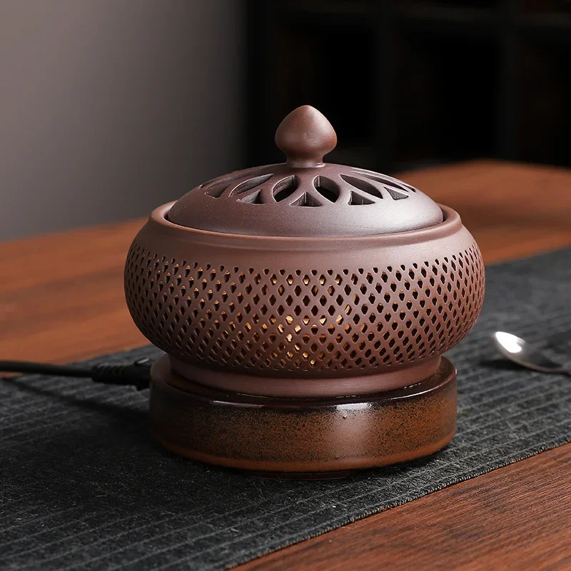 220V Electronic Incense Burners with Night Light Timing Adjustable Temperature Essential Oil Lamp Stove for Home Decor Furnace