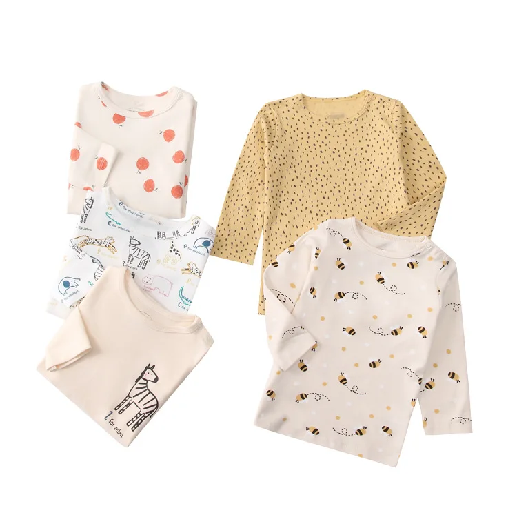 Camiseta de manga larga para bebé, ropa infantil de dibujos animados para recién nacido, ropa bonita de primavera y otoño, 0 a 36 meses, lote de 5 unidades