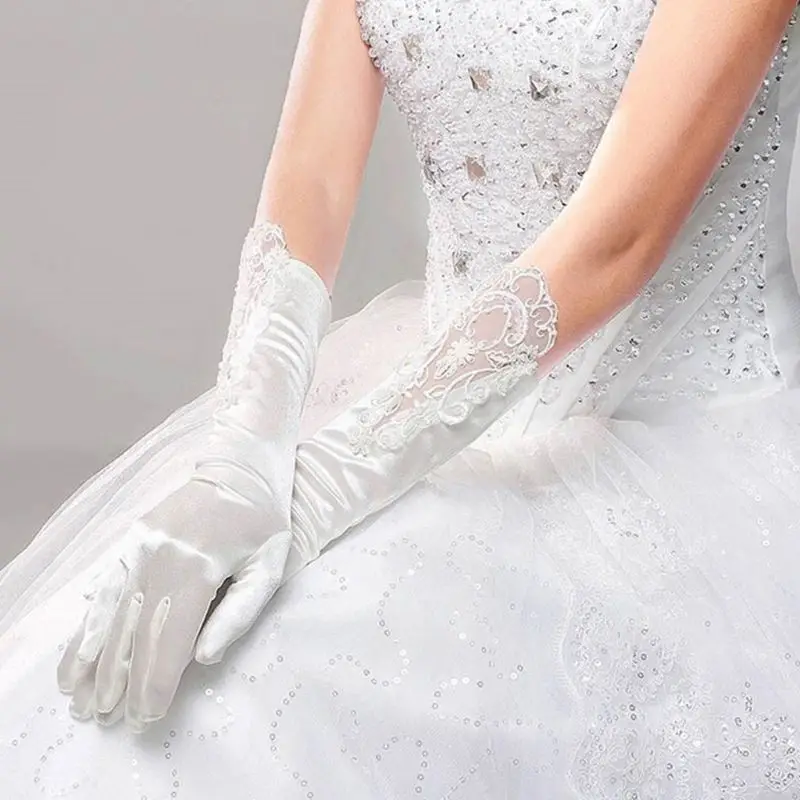 Bride Full Finger Long White Gloves Fashion Wedding Dress Accessories Lace Glove Drop shipping