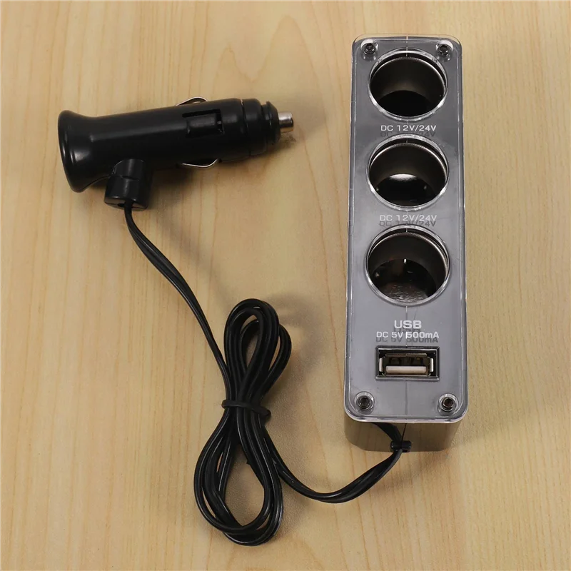 

ZIZI 5X 3 WAY MULTI SOCKET CAR CIGARETTE LIGHTER SPLITTER USB PLUG CHARGER DC 12V/24V Triple ADAPTER With USB Port