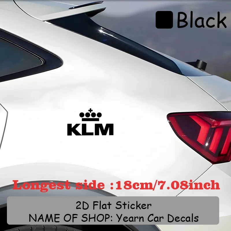 قطعة واحدة من ملصقات شعار KLM (أسود/أبيض)، تاج ومتقاطع فوق حروف "KLM" - شارات فينيل شفافة أنيقة ولافتة للنظر