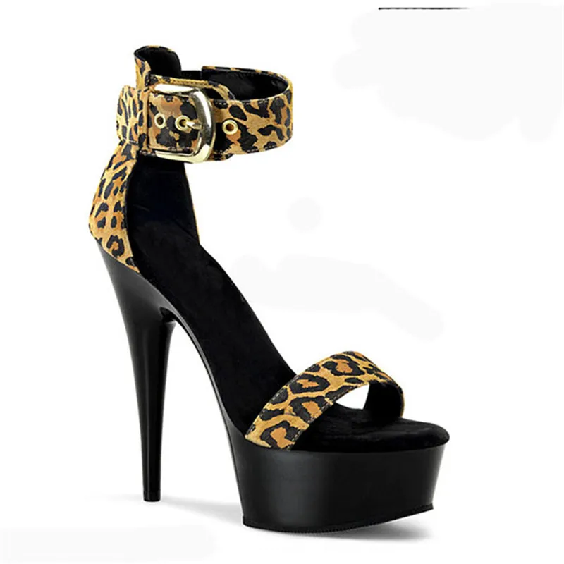 Fashion Ankle Strap Sexy Leopard Ultra 15cm High Heel Shoes Sandals, Pole Dance Shoes, High Heel Wedding   dance shoes