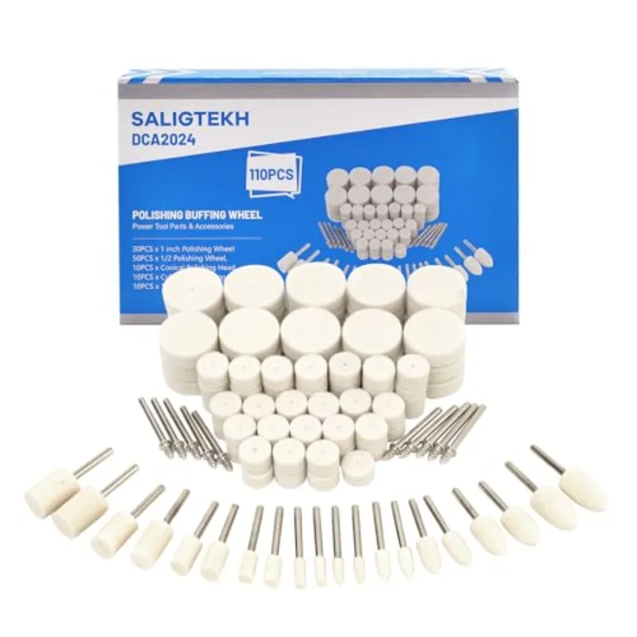 Polishing Buffing Wheel for Rotary Tool, 110PCS Wool Felt Wheel Accessories, Polishing Kit with 1/8" Shank for Jewelry Metal Bu