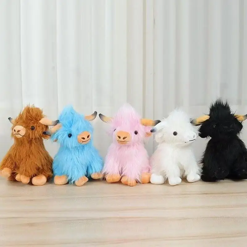 

1 шт., мягкие плюшевые игрушки Highland Cow Cattlle, 28 см, имитация Кэлои, кремовая хайлендская корова, плюшевая кукла, подарок для детей