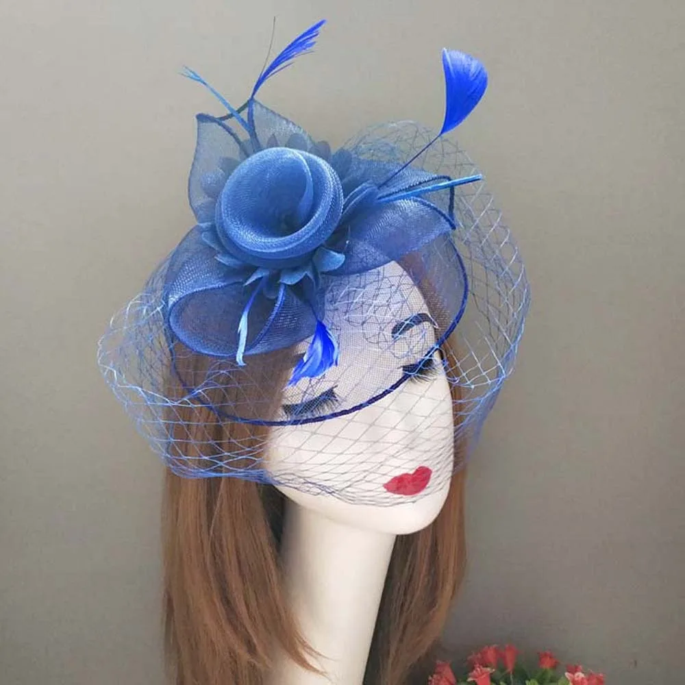 Fashion Feather Mesh Fascinator Hat Bow Exquisite Veil Hat Headwear Elegant Hair Hoop Bride Headband Wedding