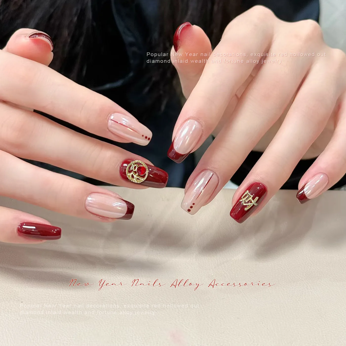 10개입 2026 새해 합금 네일 액세서리 중국 매듭 금괴 돈주머니 금붕어 행운 팔차이 푸 리벳 장식 매니큐어 참