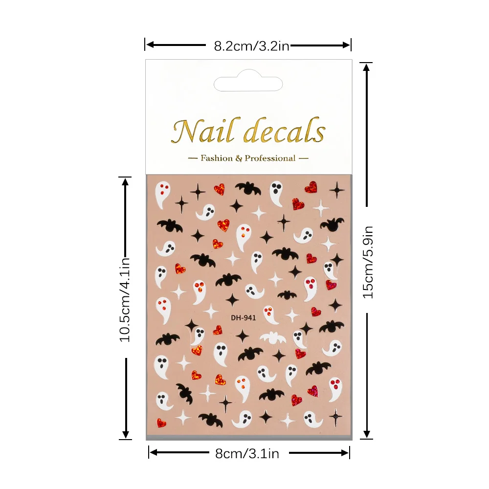 1/5 pçs estrela coração morcego adesivos de unhas halloween decoração da arte do prego adesivos feminino diy auto adesivo manicure decoração decalques