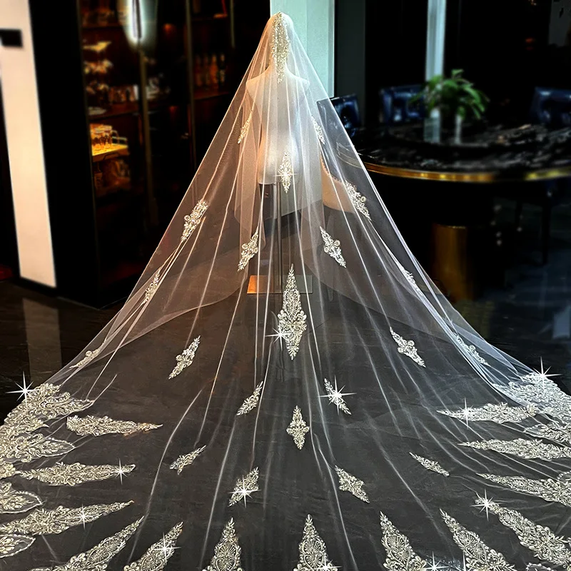 Advanced Sensing Bridal Veils Women One-Layer Ice Tulle Appliqued Lace Edge Chapel Veil Formal Occasion Dresses robes de soirée