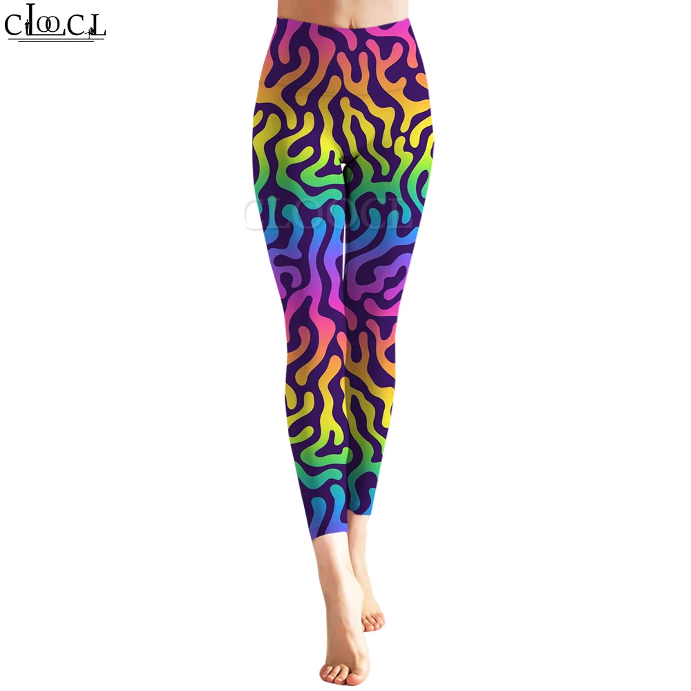 CLOOCL Seamless Leggings for Women Push Up Rainbow Color Gradient Print Pants High Waist Trouser Gym Y2k Gym Leggings