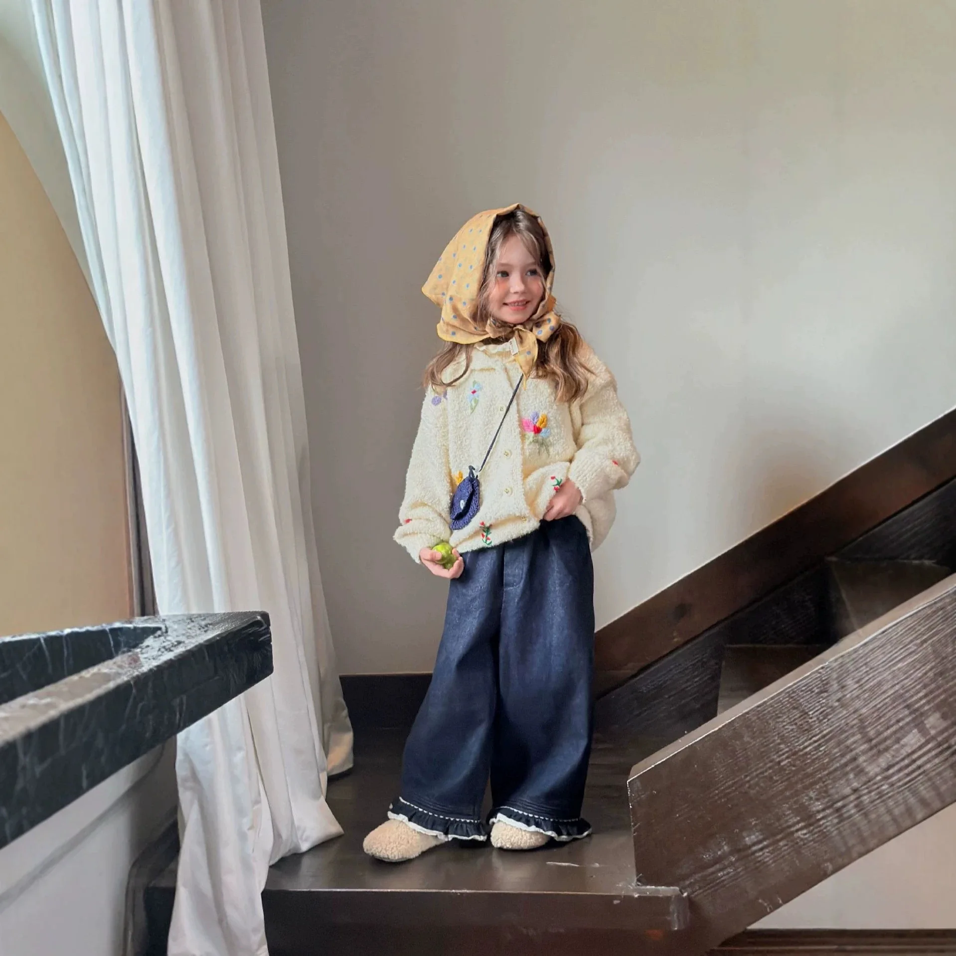 Girls Pants 2026 Spring and Autumn New Children's Clothing Korean Style Girl Baby Foreign Style Lace Jeans Wide Leg Pants