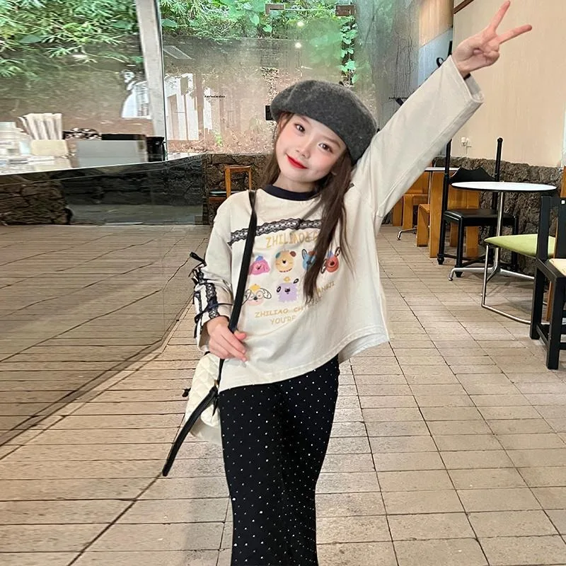 

Bow Cartoon Long Sleeves Girl Clothes From 5 To 6 Years 10 12 Fashion Children's T-shirts 4 Elementary Student Tween T-shirt 8 7