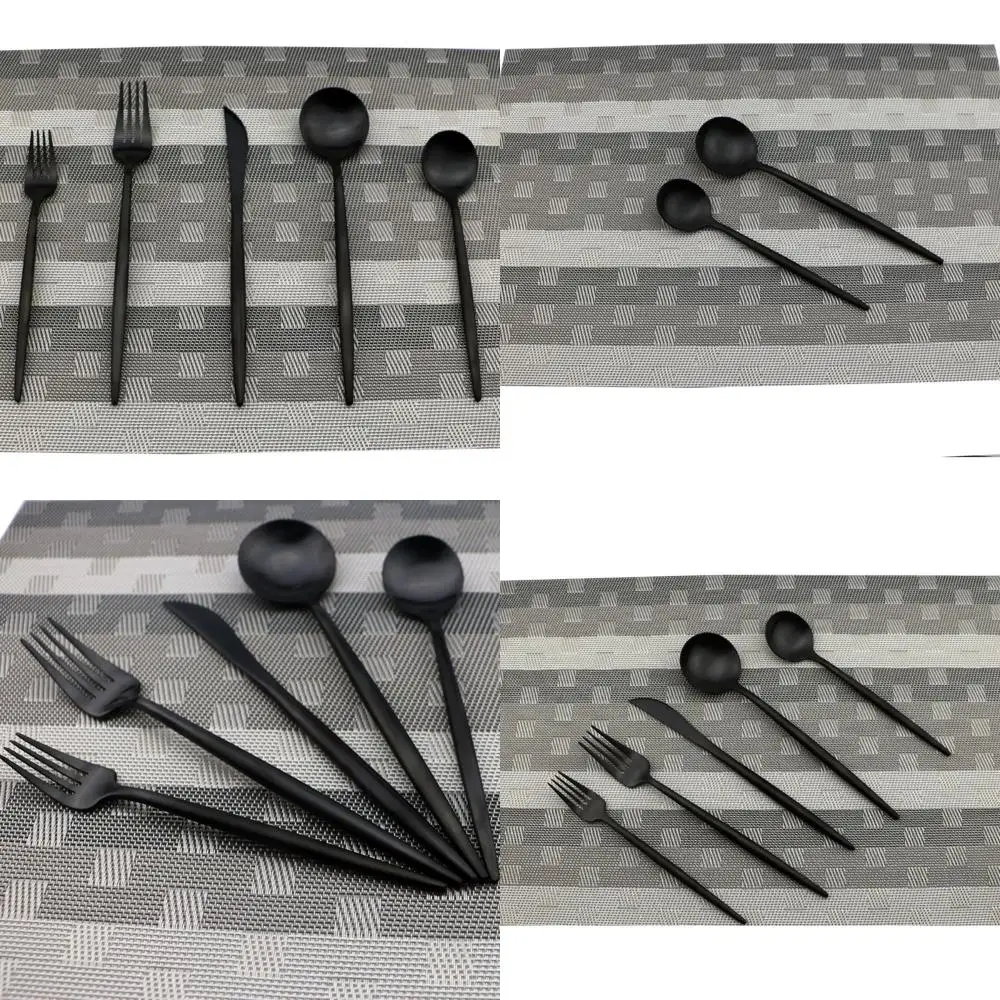 

«Роскошный черный матовый набор столовых приборов из нержавеющей стали 18/10 из 20 предметов с ложками для салата, вилками и ножами — можно мыть в посудомоечной машине»
