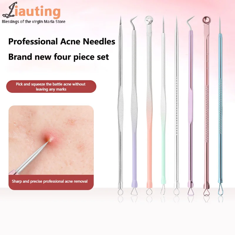 4 ชิ้น/เซ็ต Blackhead Remover เข็มสีสิวคุดคลิป Acn จุดสีดํา Beauty Salon Face Skin Care TOOL