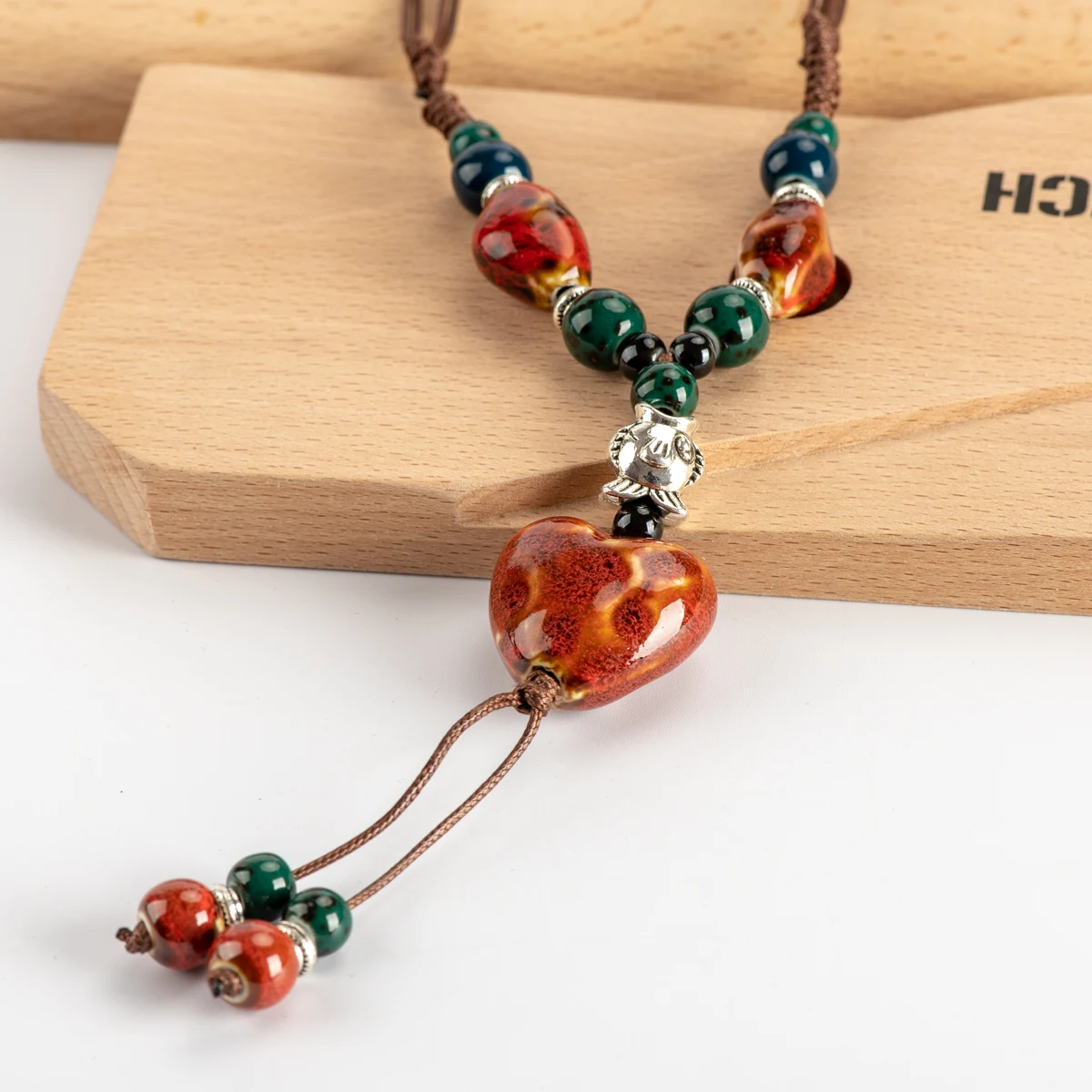 Heaert Sharp Ceramics bead Necklace for girl On sale Antique vintage ceramic beads women necklaces #IY262