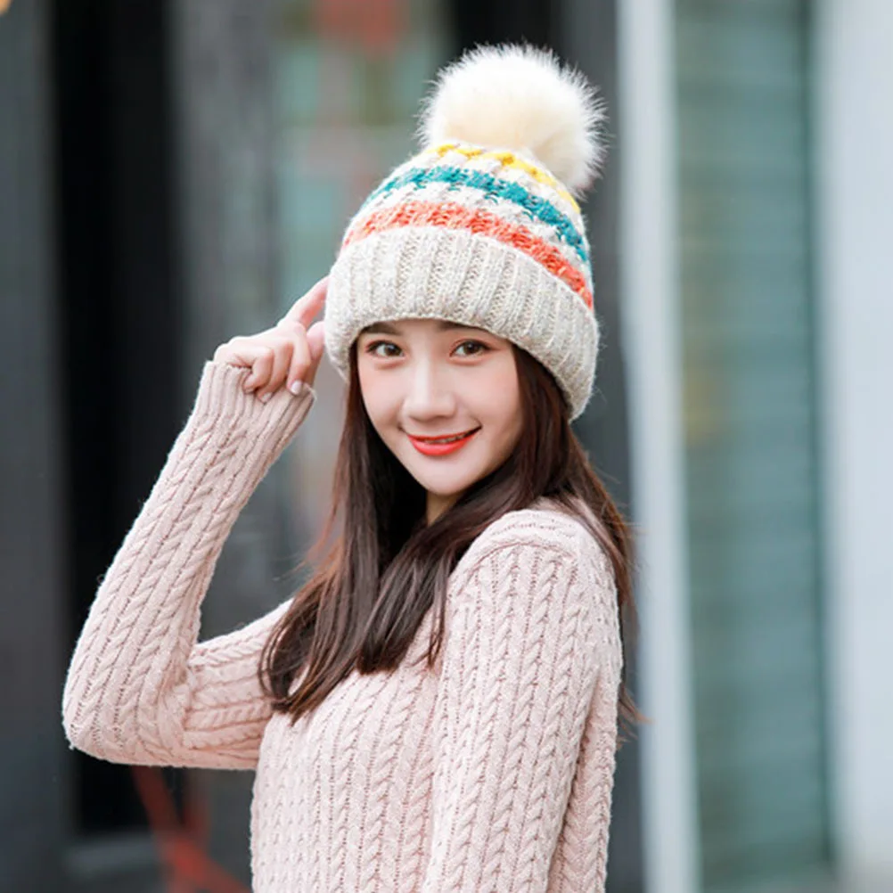 

Beige Knit For Women Winter Warm Beanie Beanie Cap Size Fits Most Soft Wool Yarn Hat Autumn Festival Gift
