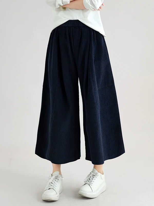 Authentic Corduroy Wide Leg Pants Loose Skirt Pants Artistic High Waist Slimming Casual Trousers Ladies Straight Cut Acetate ...