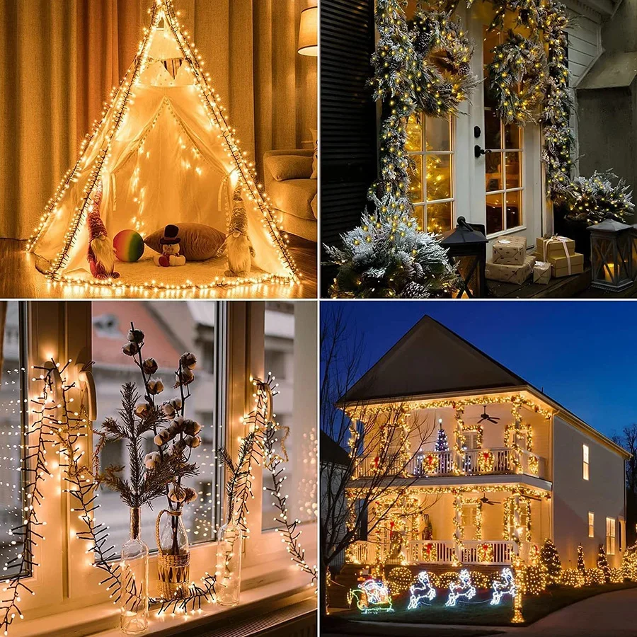 1000/1500 LED Firecracker String Light Outdoor LED Cluster Garland Fairy Lights 8 Modes Waterproof For Christmas Wedding Decor