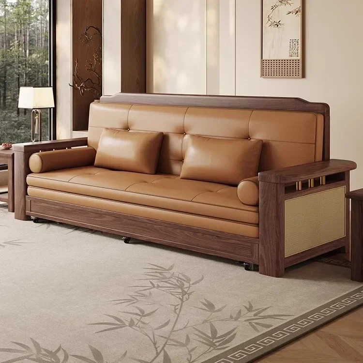 AT Black walnut solid wood sofa bed folding dual-purpose living room single double multi-functional storage retractable bed