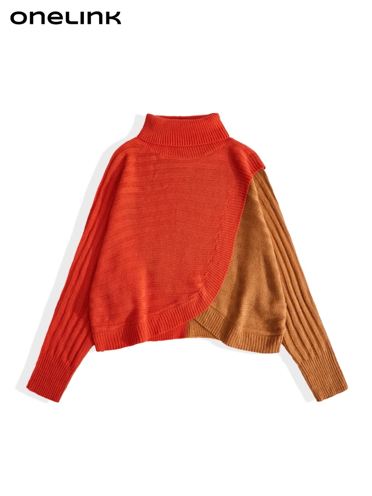 onelink-orange-brown-asymmetric-design-mock-neck-batwing-plus-size-autumn-winter-women-pullover-sweater-oversize-woolen-clothing