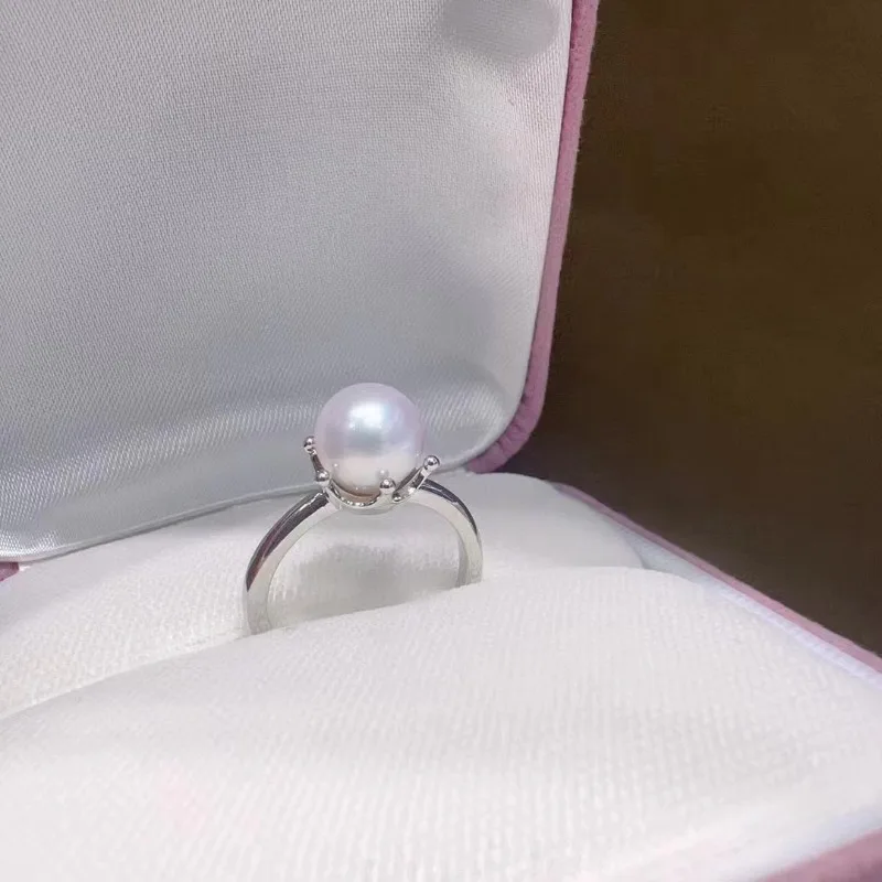 

Кольцо из стерлингового серебра 925 пробы с натуральным жемчугом 7-8 мм, простой, сильный свет, аксессуар для круглого открывающегося кольца для женщин