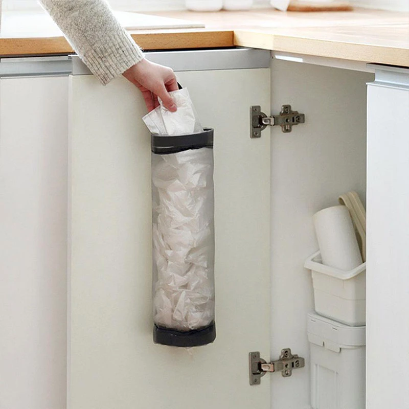 Home Grocery Bag Holder Wall Mount Plastic Bag Holder Dispenser Hanging Storage Trash Garbage Bag Kitchen Garbage Organizer