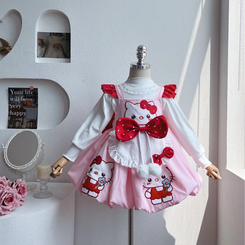 Kawaii Hello Kitty Girls Lolita Princess Dress saniris Kids reggicalze gonna Cosplay Costume festa di compleanno gonna a fiori gonfi