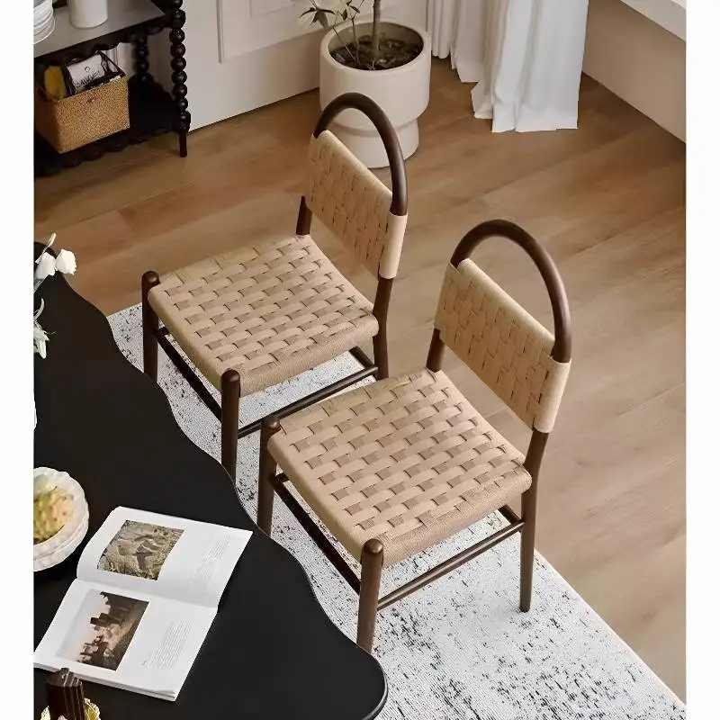 

Minimalist Retro Dining Chair Restaurant Oak Mid Century Salon Dining Chair Kitchen Rattan Krzesla Do Jadalni Furniture Home