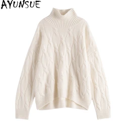 AYUNSUE jesień kobiety sweter z golfem dzianiny koreański 100% kaszmirowe pulowery grube zimowe z długim rękawem Top Pull Femme Hiver WPY