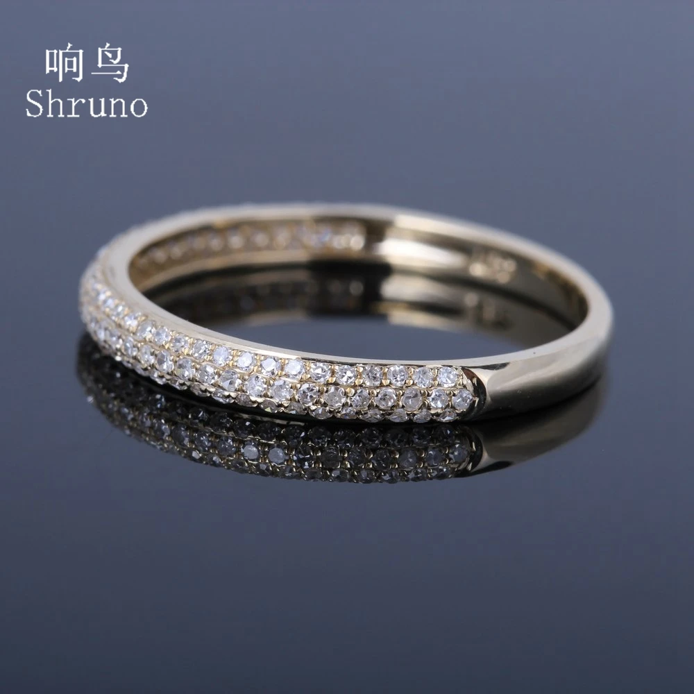 Shruno Solid 14K AU585 Yellow Gold Natural Diamonds Engagement Ring Unique Half Eternity Round Cut Wedding Band Bridal Gift