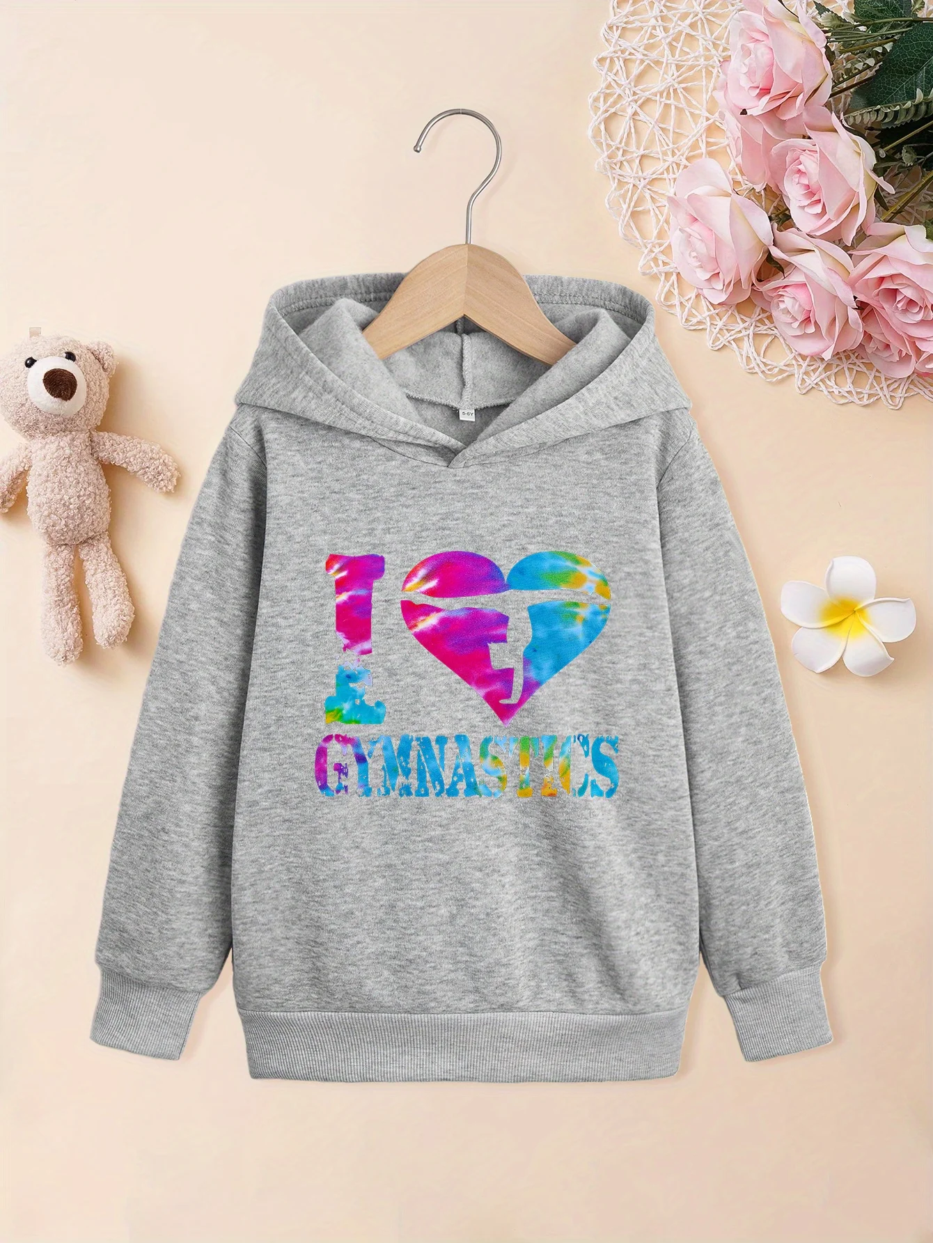 I Love Gymnastics Print Hoodies Children Comfortable Loose Long Sleeve Tops Sweatshirts Kids Cartoon Coat Autumn Winter Clothes